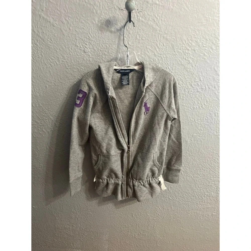 Girls gray hooded zip‎ up jacket Ralph Lauren size 6